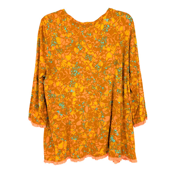 LOGO Lori Goldstein Orange Abstract Print Lace Trim Knit Top Cottage Fall Large - Picture 3 of 10